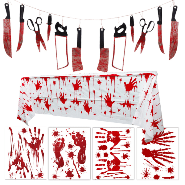 Halloween dekorasjonssett - Bloody Backdrop & Garland Banner & Fo