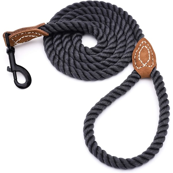 Woven Cotton Dog Leash with Leather Padded Handle, Teal