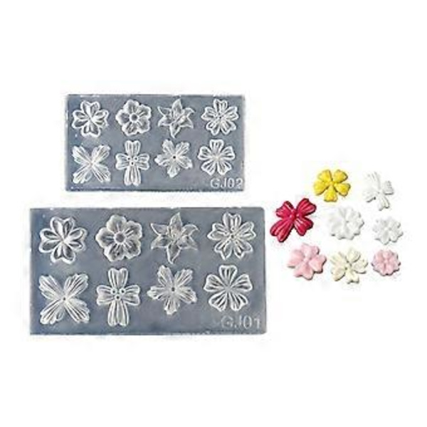 2-pack Silikon Nagelkonst Form Tillbehör Form Nagel Dekorativ Form Blomma Form Silikon Textur för Olika Nageltyper