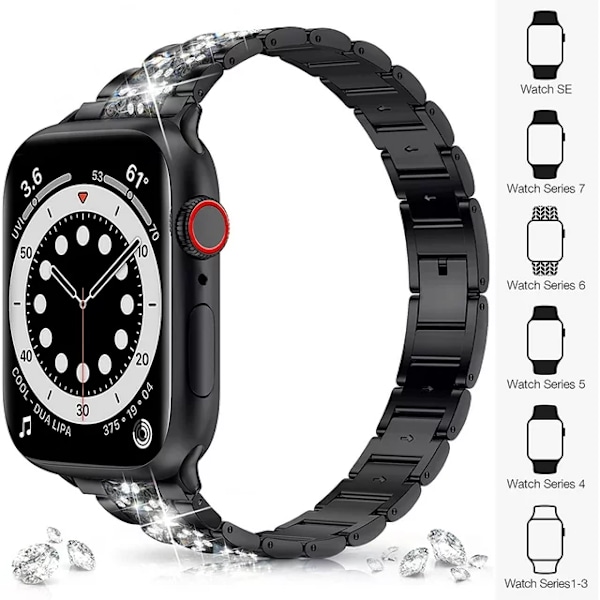 Musta Apple-ranneke 38mm 40mm 41mm Sarja 8 7 6 5 4 3 2 1 SE Naisille