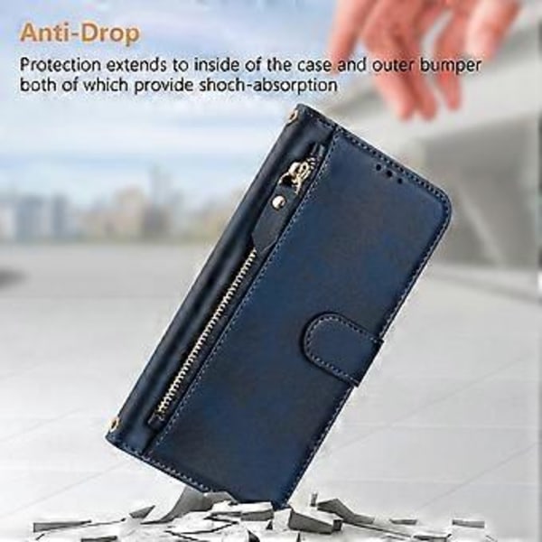 Til OnePlus Ace 5 Pro 5G/OnePlus 13R 5G Etui Lynlåslomme Flere Kortpladser Læder Telefon Cover Blue