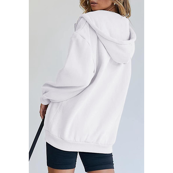 Kvinnors dragkedja upp huvtröjor sweatshirts kläder tonårsflicka höst casual jackor med.XL.Vit