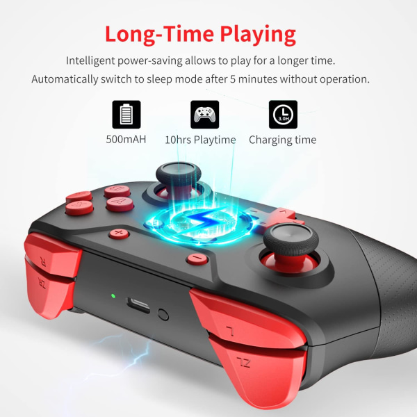 Switch Controller, Switch Pro Controller - Sort Rød til Switch/Li