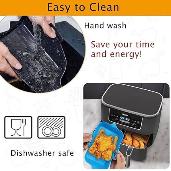 Silikonfoder för airfryer (2 x svart) för rektangulära airfryers,