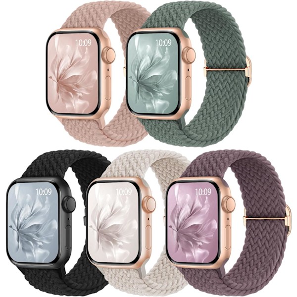 5-pakkauksen punottu ranneke sopii Apple Watch -rannekkeelle naisille 40 mm 41 mm 38 mm 42 mm A