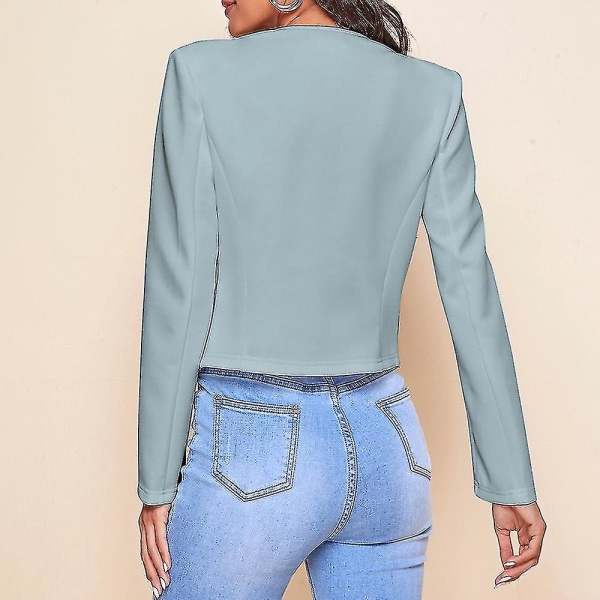 Dam Långärmad Mini Blazer kostymjacka Casual Office Cardigan Bolero Shrug.5XL.Ljusblå