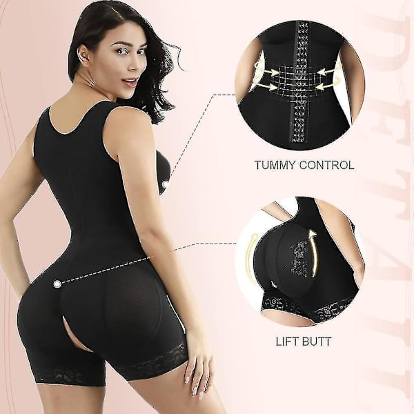 Colombianas Fajas Body Shapewear Kvinnor Midjetränare Slankning Underkläder Push Up Bodysuit.L.Svart