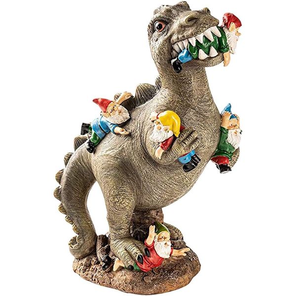 Dinosaur, der spiser havegnom, havefigur, havegnom og dinosaur til