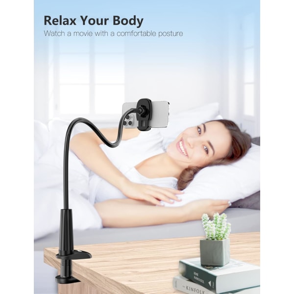 Sort - Svanehals telefonholder, 360° justerbar foldbar telefon h