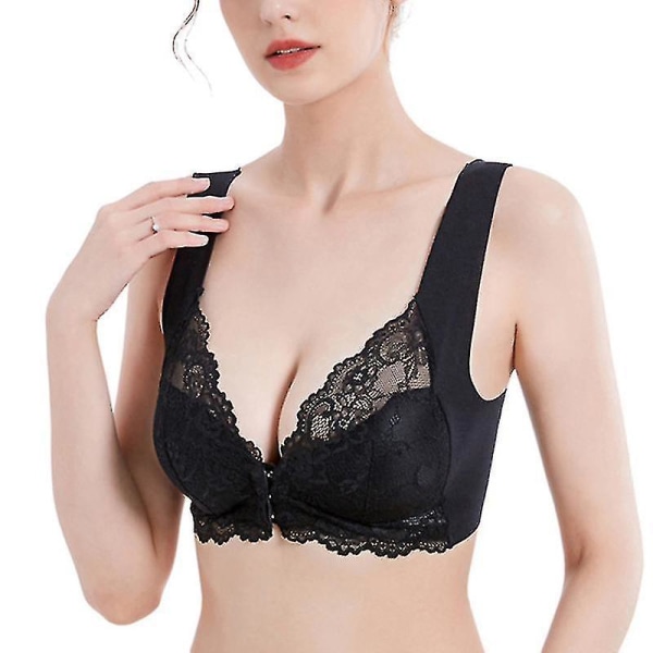 Front Closure Bra Med Floral Lace Lift Stretch 5d Shaping Seamless Bra Push Up Full Coverage Undertøy For Stor Cup.2XL.Grå