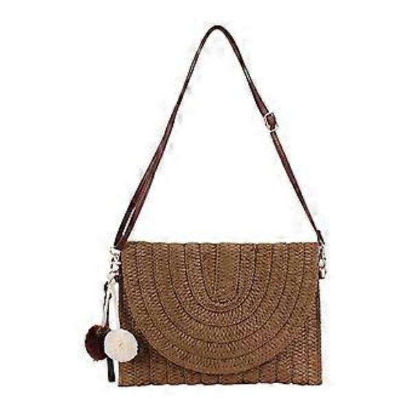 Allsidig axelväska för kvinnor Enkel strandväska i halm Mode Crossbody-väska Vardagsväska Handgjord handväska Mörkbrun Deep brown