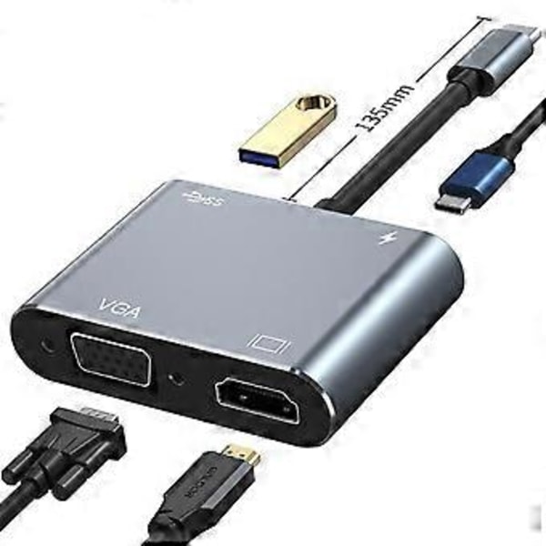 RYRA 4K Type C til HDMI-kompatibel USB 3.0 VGA PD 100W Opladningsadapter Dock Hub Til
