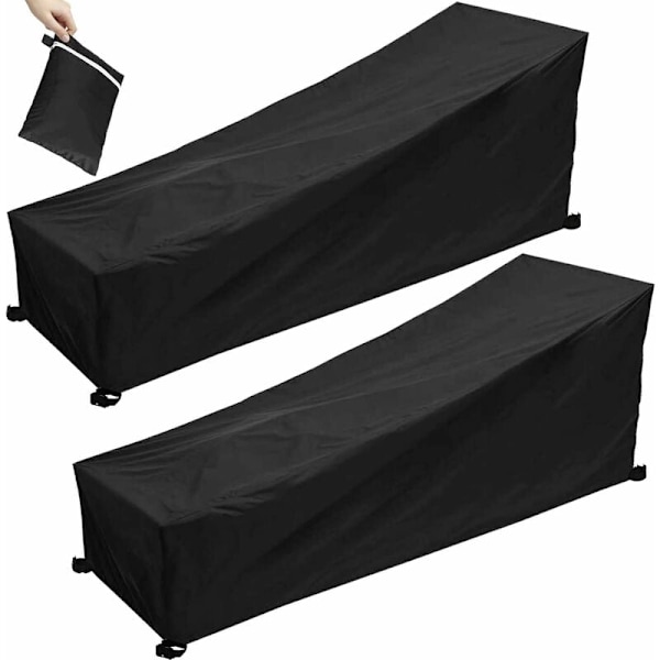 Havemøbelbeskytter, 2 stk. Vandtætte havemøbelbetræk, 210D Oxford, Anti-vind, Anti-UV, Rivfast til solseng (200 x 75 x 40/70cm) - Sort