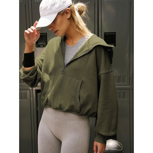 Sports Hoodie Fashion Hoodie Zipper Drawstring Long Sleeve Top Coat.S.army green