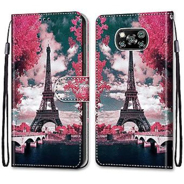 Lærveske til Xiaomi Poco X3 NFC Pink Flower Tower Bridge