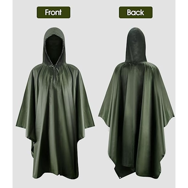 Sotilaanvihreä 140 * 200cm vedenpitävä poncho huppu, 3-in-1 militar