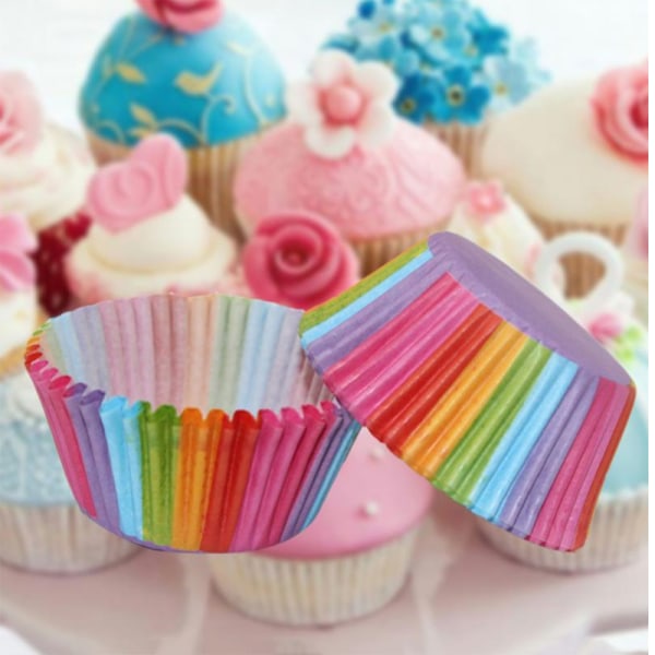 100 stk. Cupcakeforme, Regnbue Kagepapirkopper til Fødselsdagsbryllup