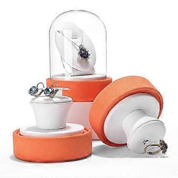Koruteline lasikuvulla pölytiivis tarvikkeiden esittelyteline sormuksille/kaulakoruille/rannekoruille/korvakorujen pidike oranssi Orange D