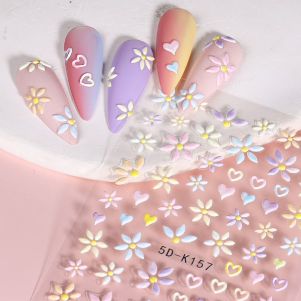 3D Blommor Nageldekaler Nagelkonst Nagelstickers Självhäftande 5D De