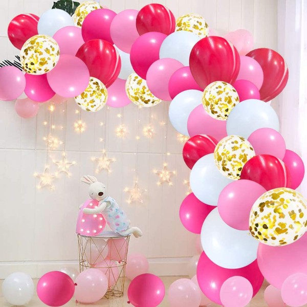 Ballongbåge Kit i Rosa - Starkrosa och Roseröd Latexballonger, Metall