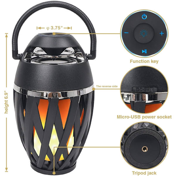 2-pack bärbara Bluetooth-högtalare med LED-lampor, Bluetooth Tru
