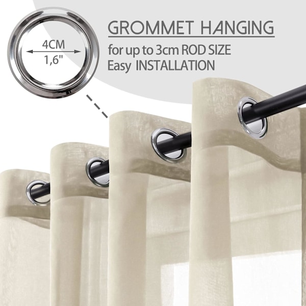 2 stk. Beige Voile Gardiner 150x250 cm Semi-Sheer Øje i