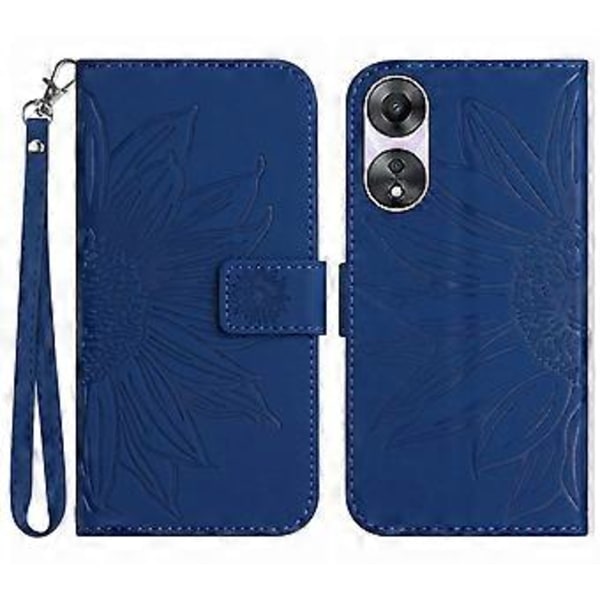 Oppo A58 4G lompakkokotelo, auringonkukkakuvio, jalustallinen nahkakotelo ja ranneke Style E
