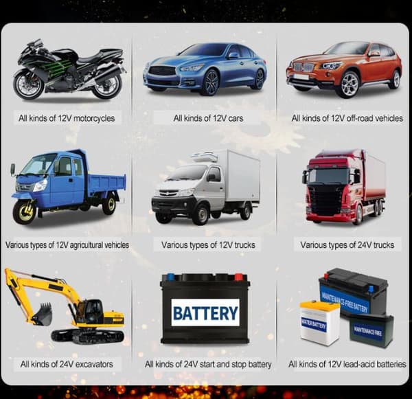 Bilbatterilader, 12V 8A, 24V 4A, Automatisk