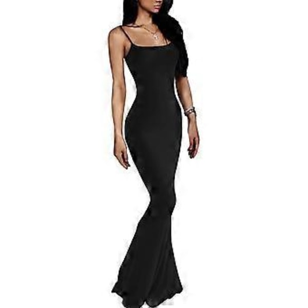 Dame Lounge Spaghetti Strap Maxi Kjole Elegant Ensfarvet Ærmeløs Bodycon Kjole til Strandfest