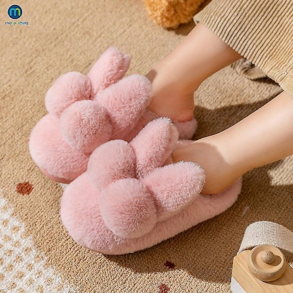 Barn Hem Bomullstofflor Kanin Halkfria Inomhus Varma Vinter Fluffiga Tofflor Rosa Flick Skor Tofflor Barn Miaoyoutong..