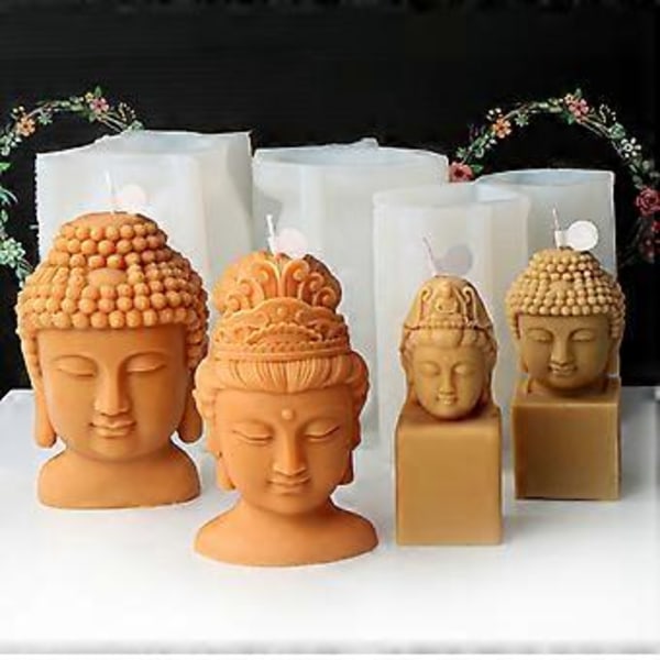 Avalokitesvara Buddha Hoved Silikoneform Aromaterapi Lys Gips DIY Epoxy Resin Støbeform Skrivebordsdekorationer 4