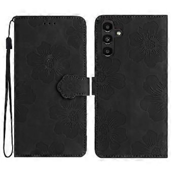 Til Samsung Galaxy S23 FE PU Læder Blomster Præget Telefon Cover Stødsikkert Stativ Wallet Cover Style A