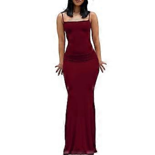 Dame Lounge Spaghetti Stropp Maxi Kjole Elegant Ensfarget Ermeløs Bodycon Kjole for Strandfest