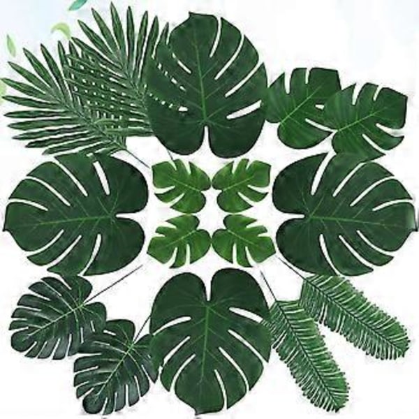 60 st Hawaiian Tema Fest Konstgjorda Tropiska Blad Monstera Livslika Palmblad Strandskog DIY Heminredning Fest Växter Blad