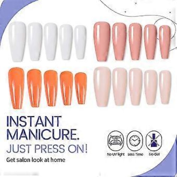 4 stk. Nail art stykke fuld påsætning lang ballet falsk negle patch ensfarvet patchorange