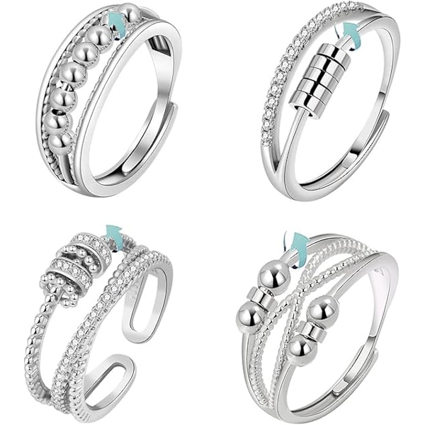 4 fingerring-gyroer til kvinder, åben roterende fingerring i rustfrit stål, justerbare stabletilbehør, angstlindrende ring B