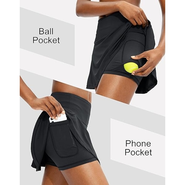 Plisserad tenniskjol för kvinnor med 4 fickor, hög midja för kvinnor