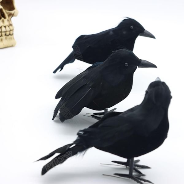 6 Pak Halloween Fugle, Sorte Fjerkræ, Realistisk Udseende