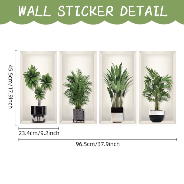 Växtväggklistermärken, vardagsrum grön växt 3D väggdekaler, PV