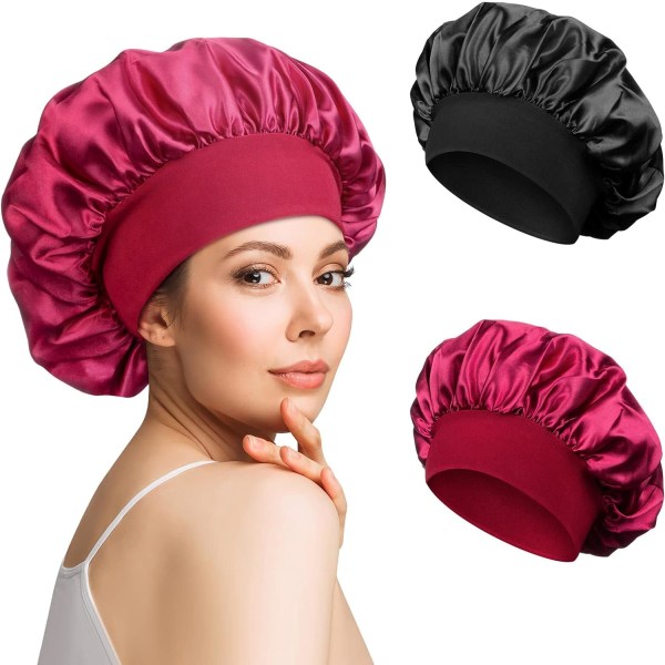 2kpl Satin Bonnet Silk Bonnet kiharille hiuksille, Hair Bonnet Silk H