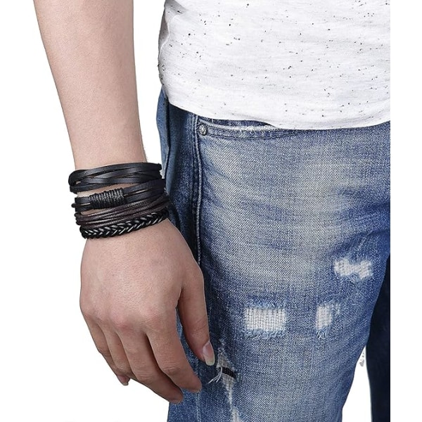 5PCS Læderarmbånd til Mænd Kvinder Flettet Manchet Armbånd Reb