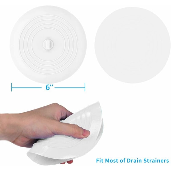 2-pakning hvit badekarpropp for avløp, 6 tommers silikon dusjpropp