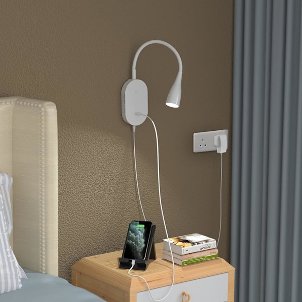 Touch-dæmpbar LED-vægmonteret sengelampe (sort), LED