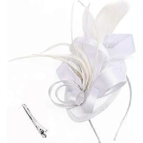Vit - Tiara Hatt Band Fjäder Clip Tiara Cocktail Te Party Hattar för Flickor och Kvinnor