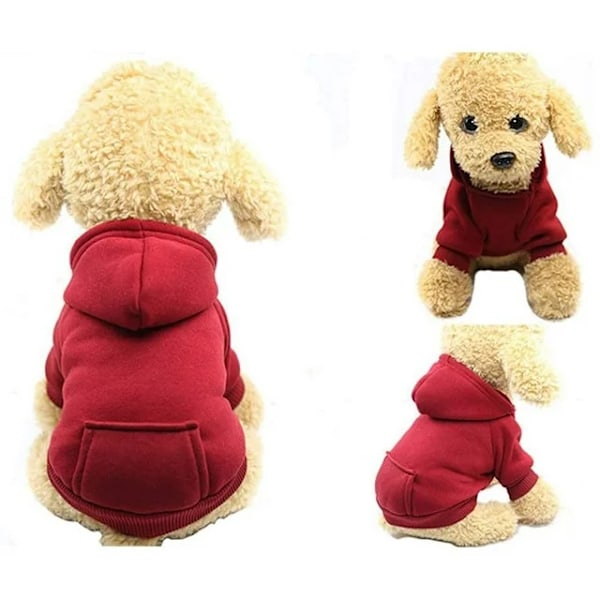 Rød, størrelse M Vinter Hund Hoodie Lommegenser Hund Varme Hundeklær