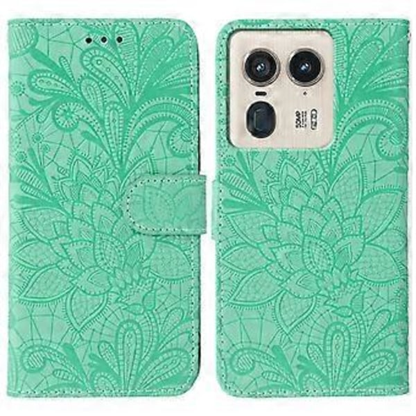 För Motorola Edge 50 Ultra 5G Fodral Spetsblommor PU Läder Flip Plånbok Telefonskal Green