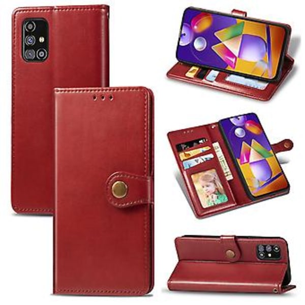 Solid Färgläderfodral För Samsung Galaxy M31s Red
