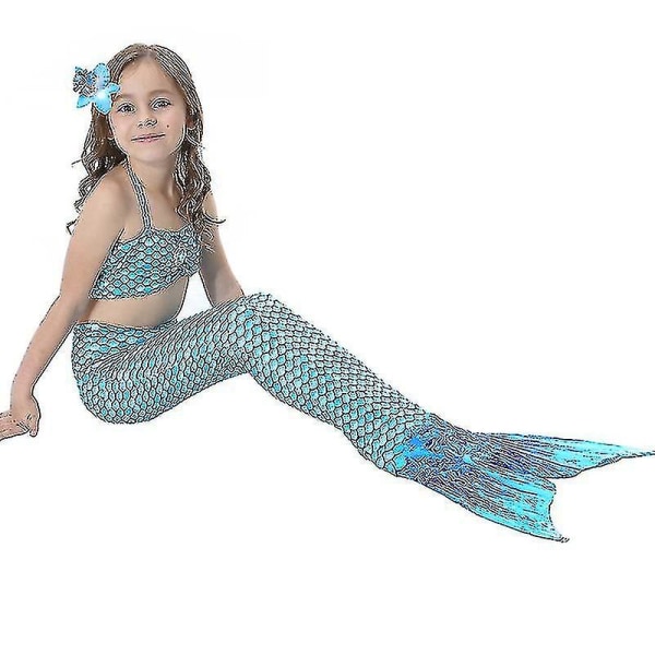 Barn Jenter Mermaid Tail Bikinisett Badetøy Badedrakt Svømmekostyme -allin.4-5 år.Blå