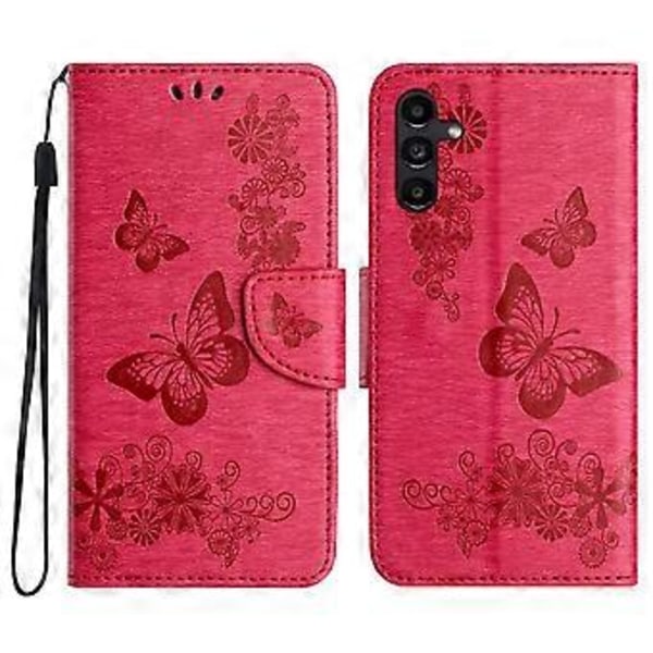 Fodral för Samsung Galaxy A05s 4G, Folio PU Läder Fjärilar Blomma Mobilskal Style B