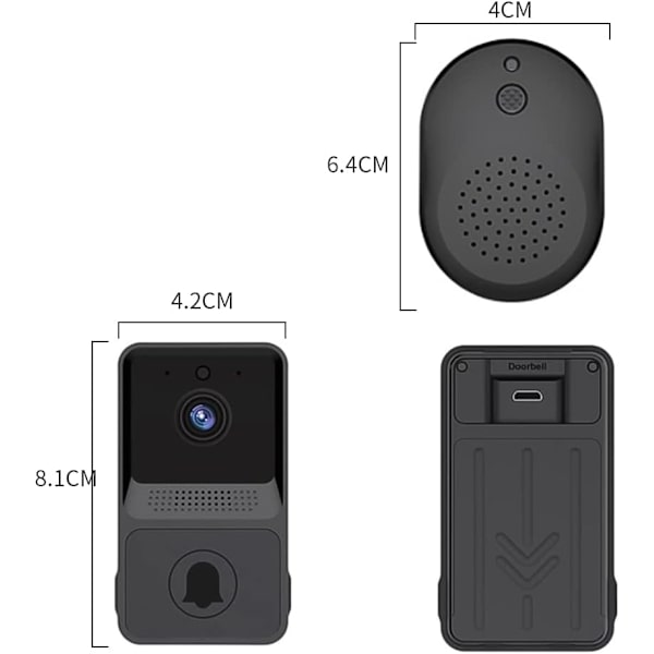 Svart - Trådlös videodörrklocka, Wi-Fi Smart videodörrklocka, Nig